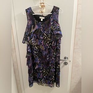 Dress Barn Purple and Black Animal Print Midi Dress